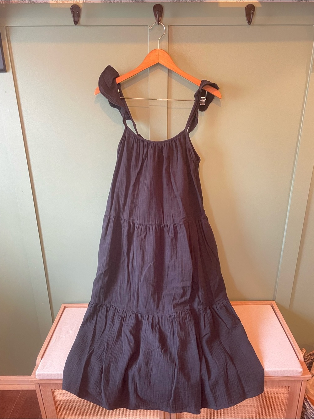 J. Crew Black Flowing Tiered Maxi Dress